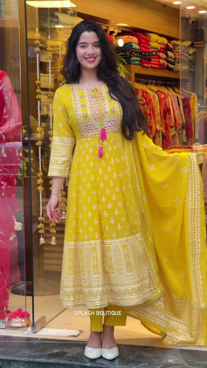 Ethnic Motifs Embroidered Regular Kurta with Trouser & Dupatta
