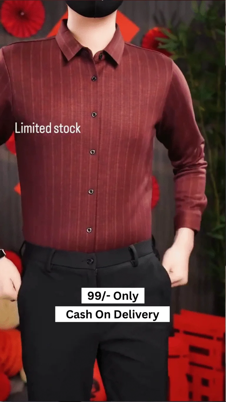 Men’s Maroon Striped Formal Shirt – Slim Fit Cotton Full Sleeve Casual & Office Wear ✨ - Image 2