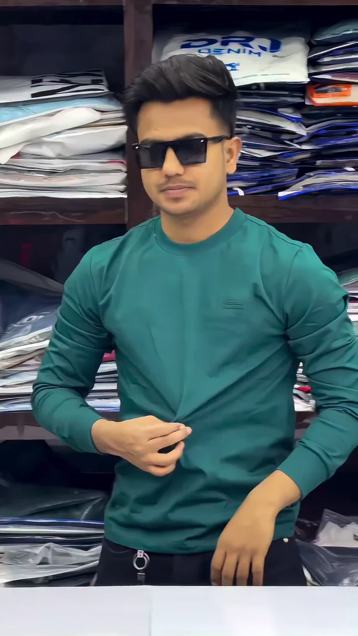 Men’s Slim Fit Crew Neck T-Shirt – Logo Embossed Full Sleeve Stretch Cotton Blend (XXL) ✨ - Image 2