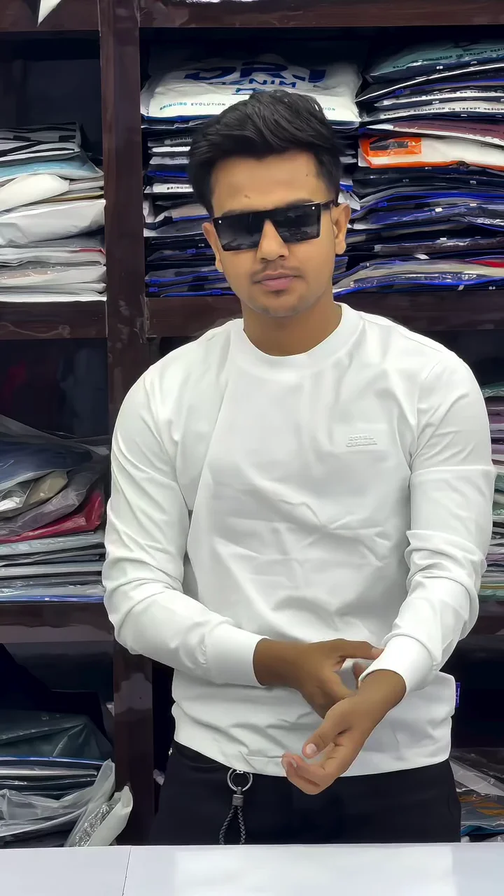 Men’s Slim Fit Crew Neck T-Shirt – Logo Embossed Full Sleeve Stretch Cotton Blend (XXL) ✨ - Image 3